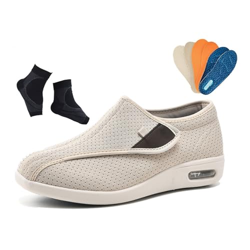 Medical Shoes for Swollen Feet, Men's Adjustable Breathable Orthopedic Non-Slip Diabetic Sandals, with 3 Pairs Insoles Replacement and 1 Pair Compression Sock, for Elderly Foot Pain Relief