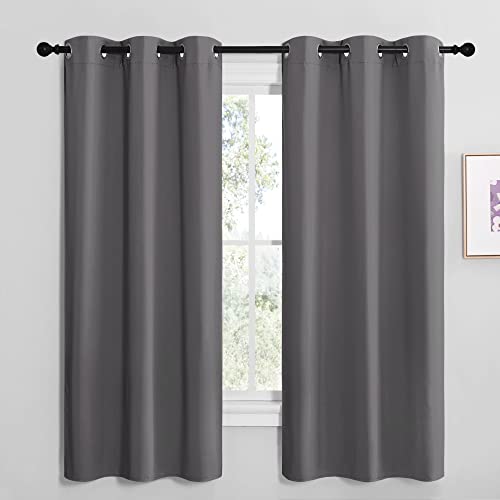 Image of NICETOWN Grey Blackout Curtain Panels for Bedroom, Thermal Insulated Grommet Top Blackout Draperies and Drapes for Basement (2 Panels, W42 x L68-inch, Grey)