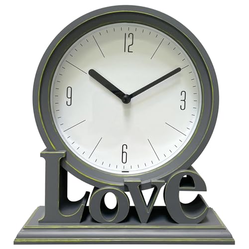 6.5 Inches Mantel Clock,Love Decorative Table Clock Vintage Love Non-Ticking Desk Clock, Retro Mantel Clocks Fireplace Table Clocks for Living Room, Bedroom, Shelf, Fireplace, Farmhouse Decor,Grey