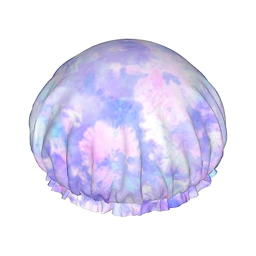Stylish Reusable Shower Cap (Floral Purple Tie Dye Print)