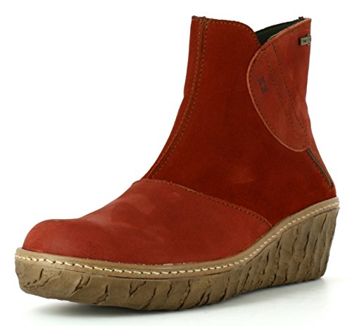 El Naturalista N5132 Myth Yggdrasil Komfortable Damen Stiefelette, Bootie, Ankle Boot, Schlupfstiefel, wasserfest, atmungsaktiv, Klettverschluss, Keilabsatz, Wedge Absatz Rot (Caldera), EU 41