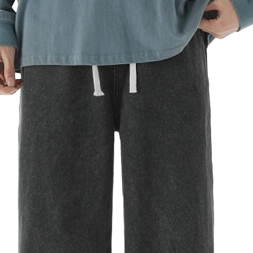 Loose Fit Jeans for Men Casual Wide Leg Cowboy Pants with Elastic Waistband Drawstring Denim4