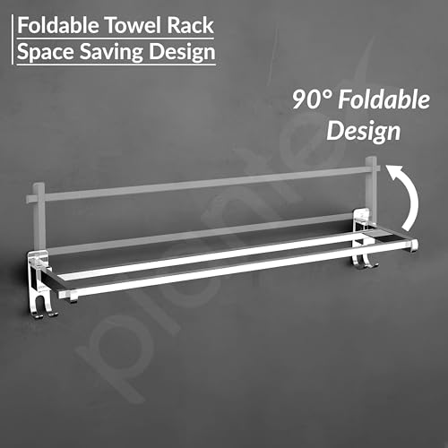 Image of Plantex Stainless Steel Foldable Towel Rack for Bathroom /Towel Hanger with Hooks /Towel Holder /Stand /Bathroom Accessories - 24 Inch (Chrome Finish)