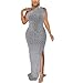 Silver Evening Gowns for Women Formal Elegant Sparkly One Shoulder Sleeveless High Split Dresses Sexy Party Club Prom Long Maxi Dress,11868-1 Silver_Large