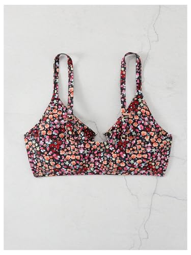 SHENHE Women's Floral Bikini Top Cut Out Ring Linked Spaghetti Strap Paddes Swimsuit Top Only2