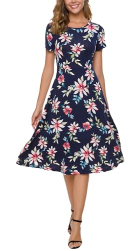 Image of Urban CoCo Women's Floral Print Short Sleeve Flared Midi Dress