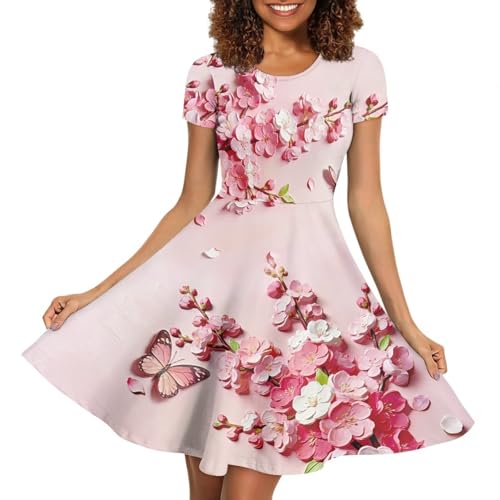 Image of AFPANQZ Womens Casual Summer Lightweight Vintage Dress Short Sleeve Midi Dress Knee-Long Luxury Formal Dress
