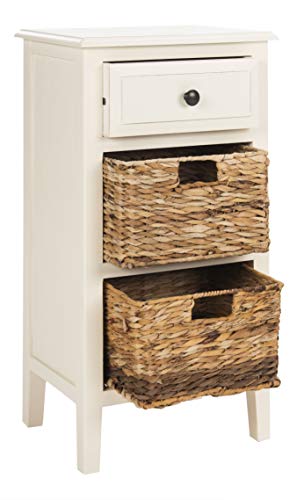 Safavieh Home Collection Everly Drawer Vintage White 1-Drawer 2 Removable Baskets Side Table #TOP2