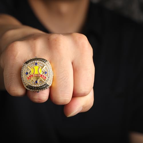 Image of 2 pcs Pack or 12 pcs Pack Softball Championship Trophy Ring Award Gift for Tournament Champion Team palyers Awards Trophy on Side Size 9.5