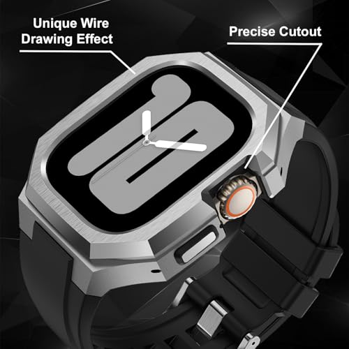 Image of Luxury Metal Case with Band Compatible for Apple Watch 44mm 45mm 46mm 49mm,Men Rugged Protective Bumper Cover with Soft Silicone Strap for iWatch Series 11 /10 /9 /8 /7 /6 /SE3 /SE2 /SE /5 /4 and Ultra 3 /2 /1 49mm