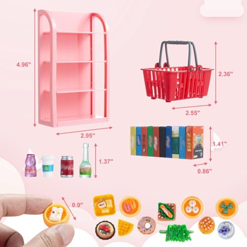 164pcs Miniature Supermarket Shelves Furniture Model 4 Layers Shelf Display Rack 1:12 Doll House Accessory Storage Bookshelf Accessories Mini Locker Decor Food Drink Bottle Toy Cosplay Game Party
