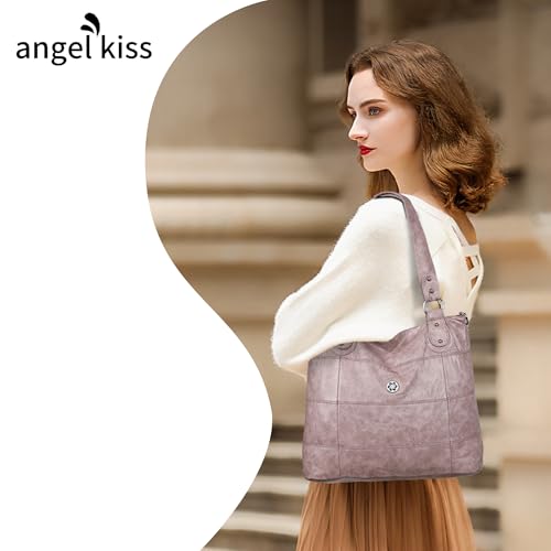 Image of Angel Kiss Hobo Shoulder Purses for Women Large Soft Washed PU Leather Stripe Crossbody Handbags
