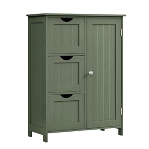 VASAGLE Floor Storage Cabinet, Freestanding Storage Unit with 3 Drawers, 1 Adjustable Shelf, for Bathroom Living Room Dining Kitchen, 11.8 x 23.6 x 31.5 Inches, Forest Green UBBC049C01