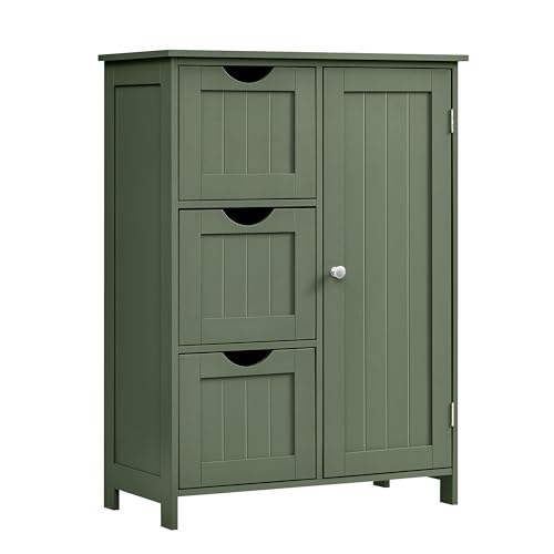 VASAGLE Floor Storage Cabinet, Freestanding Storage Unit with 3 Drawers, 1 Adjustable Shelf, for Bathroom Living Room Dining Kitchen, 11.8 x 23.6 x 31.5 Inches, Forest Green UBBC049C01