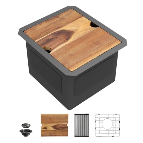 Image of 13 inchx15 inch Black Bar Prep Sink Undermount Workstation | Gunmetal Black NANO-PVD 16 Gauge T304 Stainless Steel Single Bowl Under Counter Basin for RV Kitchen Wet Bar Prep Station