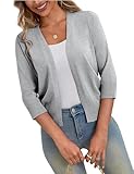 a.Jesdani Bolero Shrugs for Women Lightweight 3/4 Sleeve Open Front Light Grey Cropped Cardigan Sweaters,L