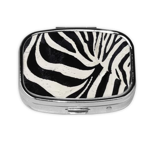 Zebra アニマルプリントピルボックス トラベルスクエアピルオーガナイザー ポータブルピルケース ミラーと2つのコンパートメント付き