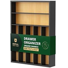 ROYAL CRAFT WOOD Luxury Bamboo Kitchen Drawer Organizer - Silverware Organizer - Utensil Holder and Cutlery Tray with Grooved Drawer Dividers for Flatware and Kitchen Utensils (7 Slot)