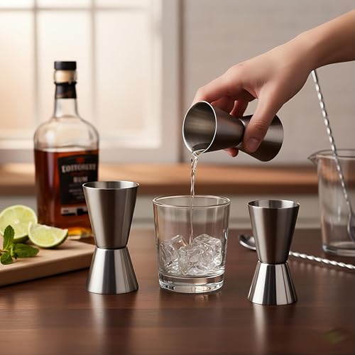 Image of PuroKitch Stainless Steel Peg Measurer 30 & 60ml Glass | Liquor Measuring Cup | Alcohol Dispenser Jigger for Cocktails, Whiskey, Bar Set & Kitchen Essentials