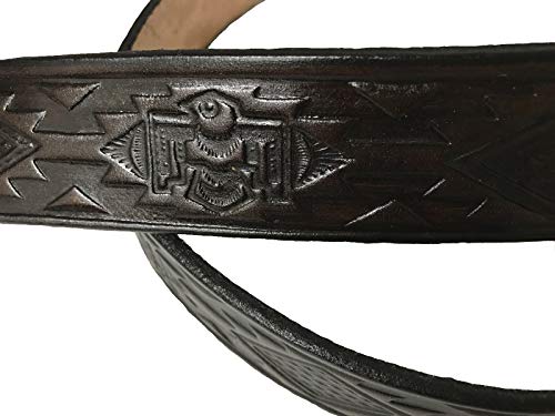 Native Indian Design Handmade Mens Leather Belt With Buffalo Nickle Design Buckle Western Work Casual 1.5" Wide Color Cocoa Brown (32) #TOP3