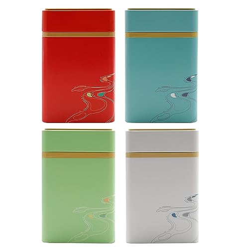 NIKUJUGA 4pcs Tea Box Square Tinplate Box Tea Tin Cans Airtight Tea Containers for Loose Leaf Tea Storage, Teas, Herbs, Matcha, Green Teas, Candies