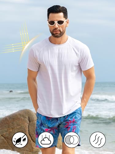 Angel season Men's Swim Shirts Rash Guard Short Sleeve Swimsuit Quick Dry UPF 50+ T-Shirt for Fishing Beach White S Recommended Larger one3