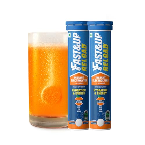 Image of Fast&Up Reload (5 Litres) Low Sugar energy drink for Instant Hydration - 20 Effervescent Tablets with all 5 Essential Electrolytes + Added Vitamins - Certified Electrolytes Drink - Orange flavour