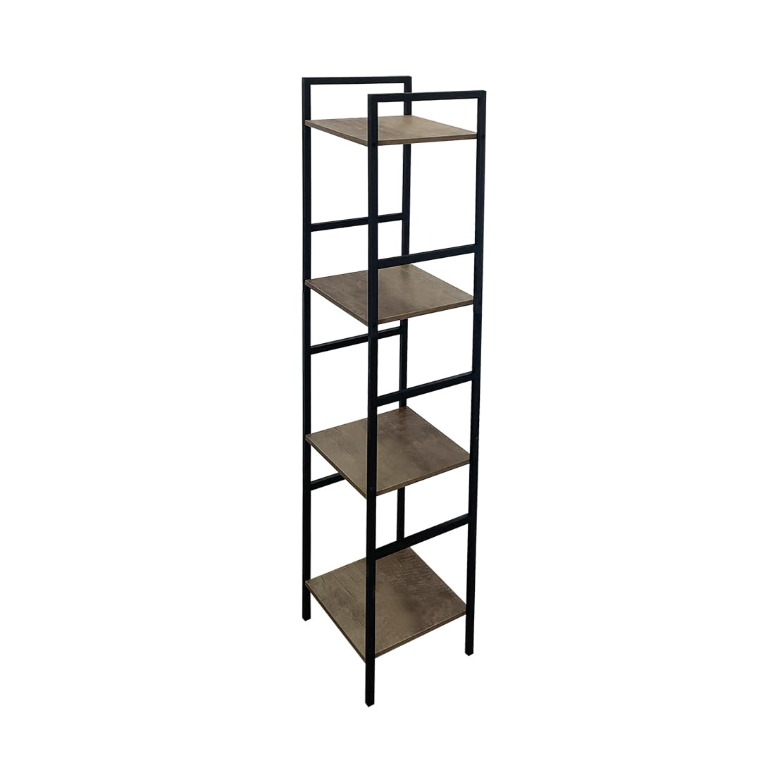 Acomoda Textil – Estantería Librería para Almacenamiento de Acero Negro Y Madera. Mueble Organizador para Salón y Dormitorio Fácil Montaje. (4 Estantes, 106,5X29,5x23,5 cm)