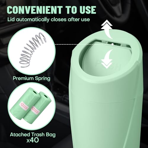 Image of Car Trash Can Bin with Lid - 2 Packs Car Garbage Can Cup Holder - Green Mini Leakproof Vehicle Trash Garbage Can Bin with 40pcs Trash Bags-Car Organizers and Storage for Front Back Seat Accessories