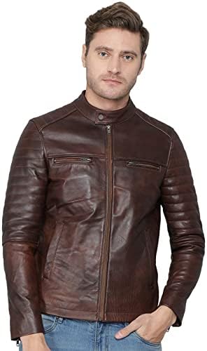 G TUCH STYLE Men Brown Two Zipper Pocket winter leather jacket,Men winter leather jackets stylish, Men jacket for winter,Men jacket for winter leather,Men Brown jacket leather Size -L