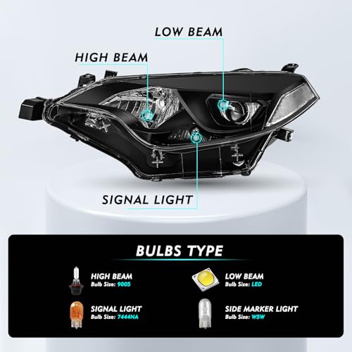 Image of TUSDAR LED Headlight Assembly Compatible with 2014 2015 2016 Toyota Corolla