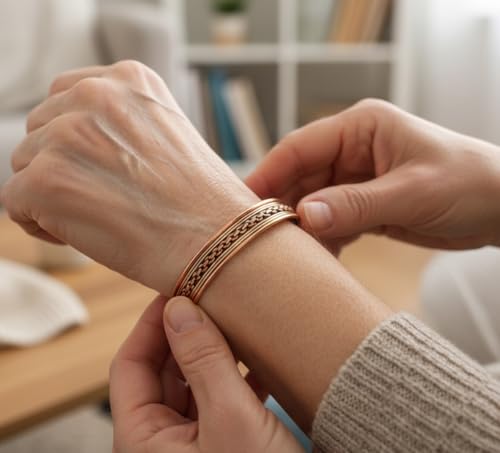 Image of Touchstone Copper Magnetic Hand Forged With Solid And High Gauge Tibetan Style Chains Pattern Minimalistic Elegance Pure Copper Bracelet In Two Tones.