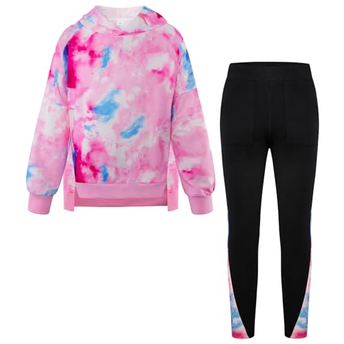 Girls Clothes Cotton Sweatsuits Hoodies Fall Outfits Back to School Sweatshirt with Leggings Pink 6-7 Years