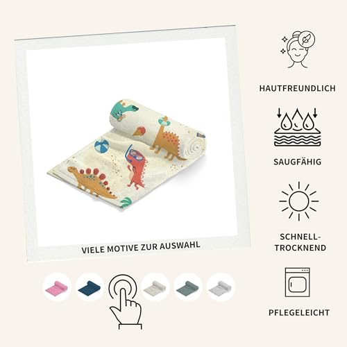 MTOnlinehandel Kinder Strandtuch 70x140 cm – Weiches & Saugfähiges Badetuch mit Dino-Motiv – Baumwolle & Polyester Mix – Schnelltrocknend