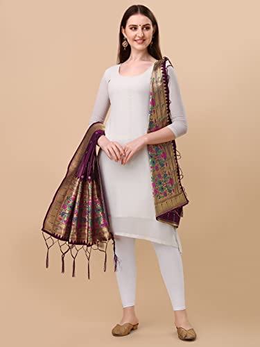 Image of DEVANGI Women's Woven Banarasi Silk Dupatta /Chunni For Women, Floral Print 1 Meter Wide and 2.3 Meter Length Printed Designer Dupatta /Chunni For Girls