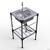 Fregadero Industrial Acero Inoxidable, Fregadero con Grifo Lavabo Cucina Lavabo Comercial Fregaderos Independiente Fregaderos Exterior Jardín Para Trasero Garaje Lavandería 68X44cm