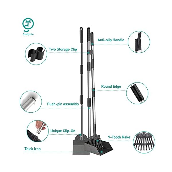 Pooper Scooper, Dog Pooper Scooper Long Handle Stainless Metal Tray and Rake Set for Large Medium Small Dogs Heavy Duty Pooper Scooper, Dog Pooper Scooper Long Handle Stainless Metal Tray and Rake Set for Large Medium Small Dogs Heavy Duty
