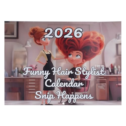 Calendario de estilistas divertidos 2026, encuadernación de doble bobina, ilustraciones de salón, planificador de pared mensual, regalo para peluquería