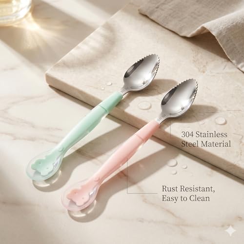 Image of VIN Double Head Baby Spoon Silicone Soft Baby Fruit Scraping Mud Feeding 2 in1 Multifuntional Serrated Training Spoon Scrapping Fruits for Children Babies Kids /Toldder Multicolor
