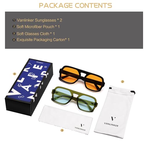 Image of VANLINKER Retro Square Aviator Sunglasses for Women Men 70s Vintage Style Trendy Flat Top Rectangle Sun Glasses VL9826