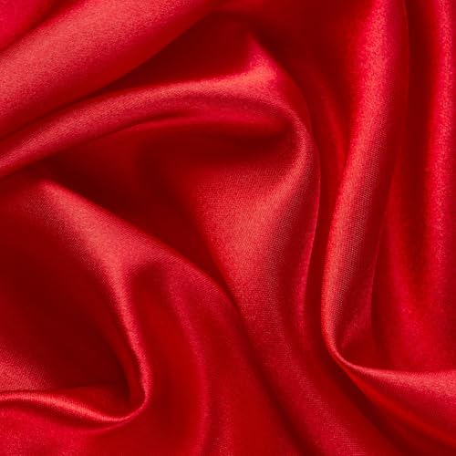 Precut Satin Fabric - Silky, Shiny, Soft Charmeuse Satin - Cloth Fabric by The Yard (2 Yard x 57 inch) - Red Fabric for Dress, Wedding Decorations, Draping, Sewing, Table Cloth, DIY Crafts