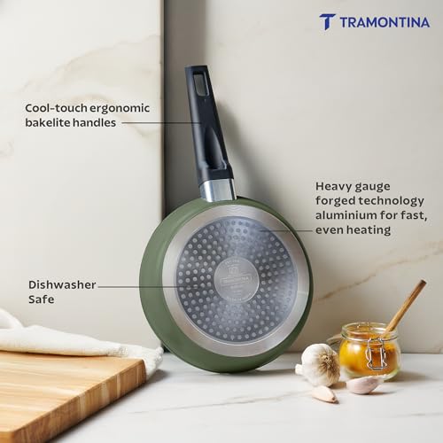 Image of TRAMONTINA Aura Frypan 20cm | Reinforced Ceramic Non-Stick Cookware | Quick & Even Heating | Low-Oil Cooking | Bakelite Handle | Induction & Gas Compatible | Sea Green