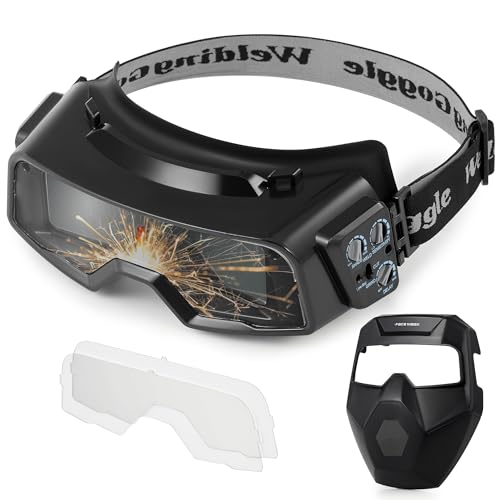 CREWORKS True Color Auto Darkening Welding Goggles, Shade 4/5-9/9-13 Safety Welding Glasses Welder Mask with Grinding Mode, Eye Protection for TIG MIG ARC Plasma Cutting, Black