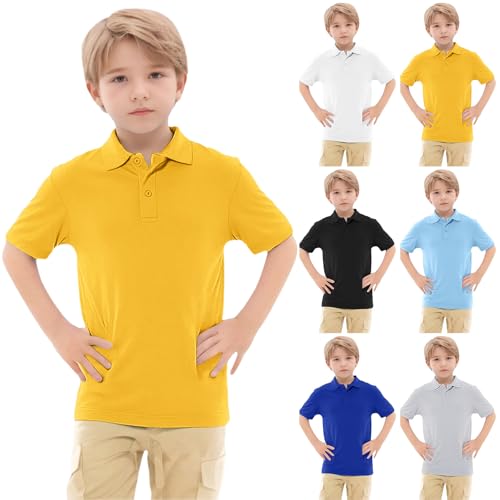 RGDYPKO Teen Boys Classic Polo Shirt Short Sleeve School Uniform Shirts Button Closure Collared Shirts for Kids 8-15 Years