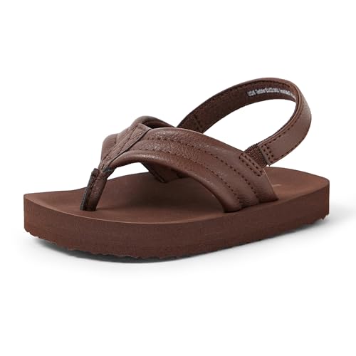 Amazon Essentials Unisex Toddlers Flip Flop Sandals with Backstrap for Boys and Girls Brown 9 Toddler