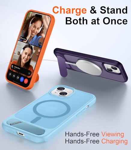 Image of Magnetic Compatible with iPhone 14 Case /iPhone 13 Case,[Built-in Invisible Kickstand][Compatible with MagSafe][Military Grade Shockproof] Slim Translucent Matte Phone Case for iPhone 14 /13 6.1 inch