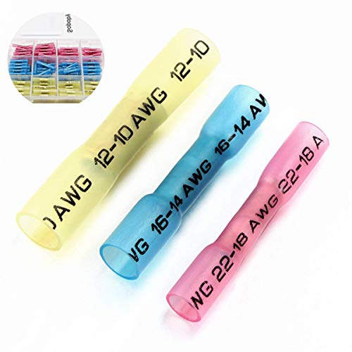 180Pcs Heat Shrink Butt Connectors, Sopoby Electrical Crimp Wire Connector Set, Waterproof Automotive Marine Assorted Terminals Kit, 22-10Ga (90Red 60Blue 30Yellow) #TOP3