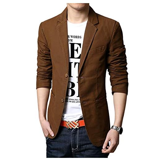 chouyatou Blazer masculino slim de 2 botões simples de algodão leve casaco esportivo, Marrom, XX-Large