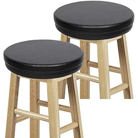 Shinnwa Bar Stool Cushion Set of 2 Round Foam Padded Seat Cushions Waterproof Leather Bar Stool Covers with Elastic and Non Slip Bottom 13 Inch Black Cover