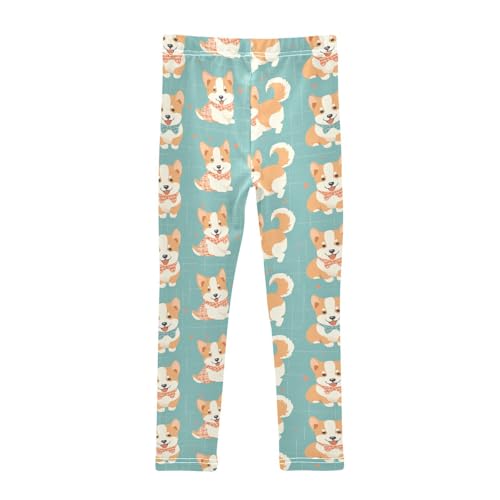 Happy Corgi Girls' Leggings Toddler Doodles Puppies Kids Yoga Pants Dance Active Tights 4T2